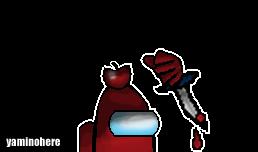 A gif of artwork of a red among us character with the text saying "Now you DIE"