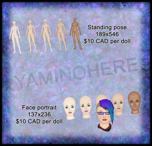 Image is of a commission sheet showing the different prices and examples of the artist's work.